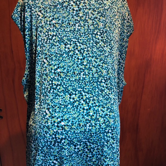 Jaclyn Smith 3X Blouse Black Green White Speckle On Blue PF - Picture 3 of 4